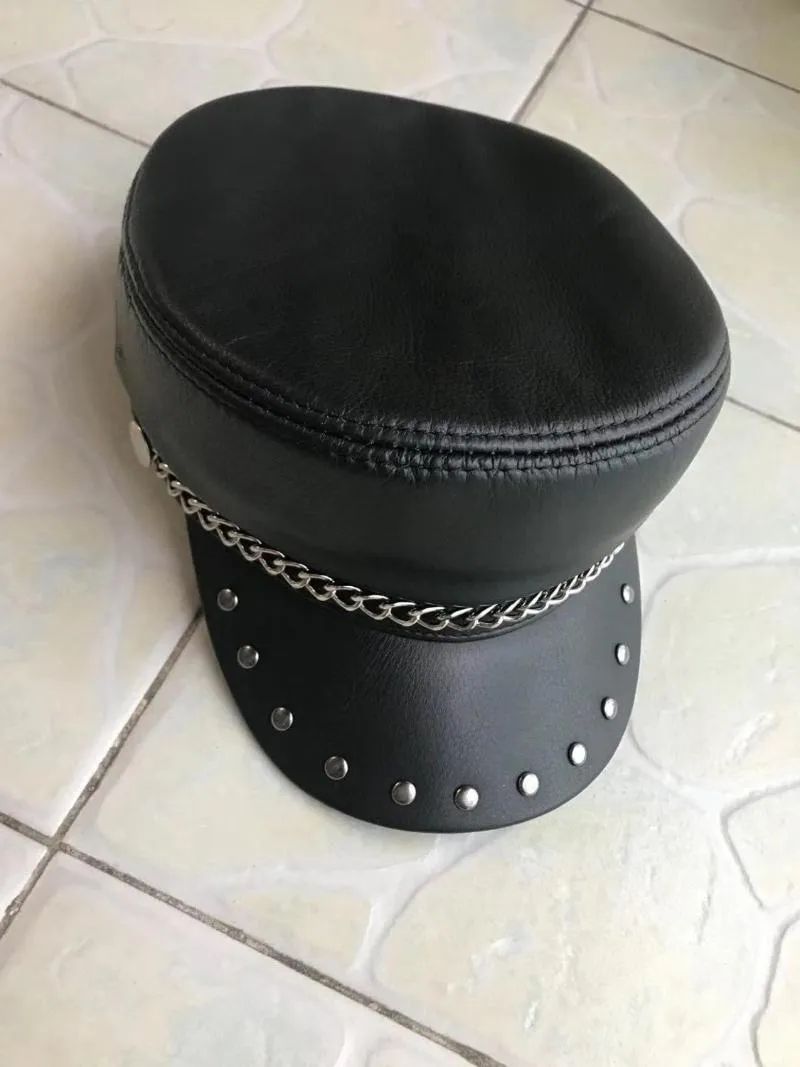 Genuine Leather Motorcycle Taper Crown Hat With Wide Brim For Men And