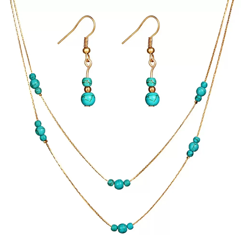 Set di gioielli vintage nuovissimi in turchese Set di orecchini con collana e orecchini in turchese blu da donna