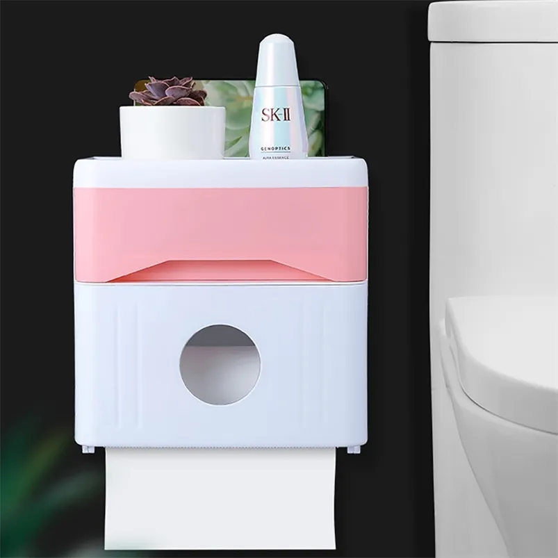 Toilet Paper Holders Multi-function Waterproof Tissue Box Portable Storage Rack Bathroom Accessories Set 210423