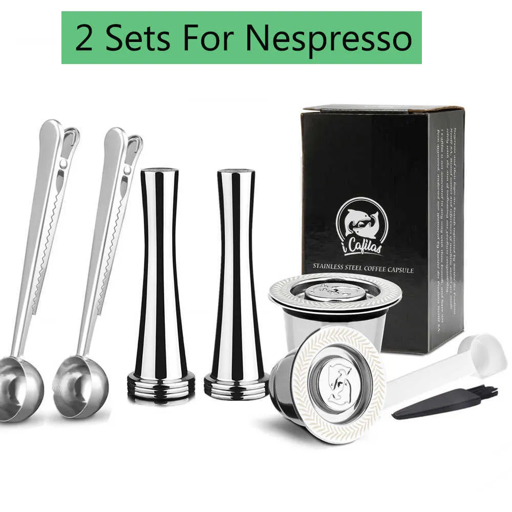Cápsula para Nespresso Reutilizável Inox 2 em 1 Uso Recarregável Filtro de Café Espresso Reutilizável Crema Maker 210607