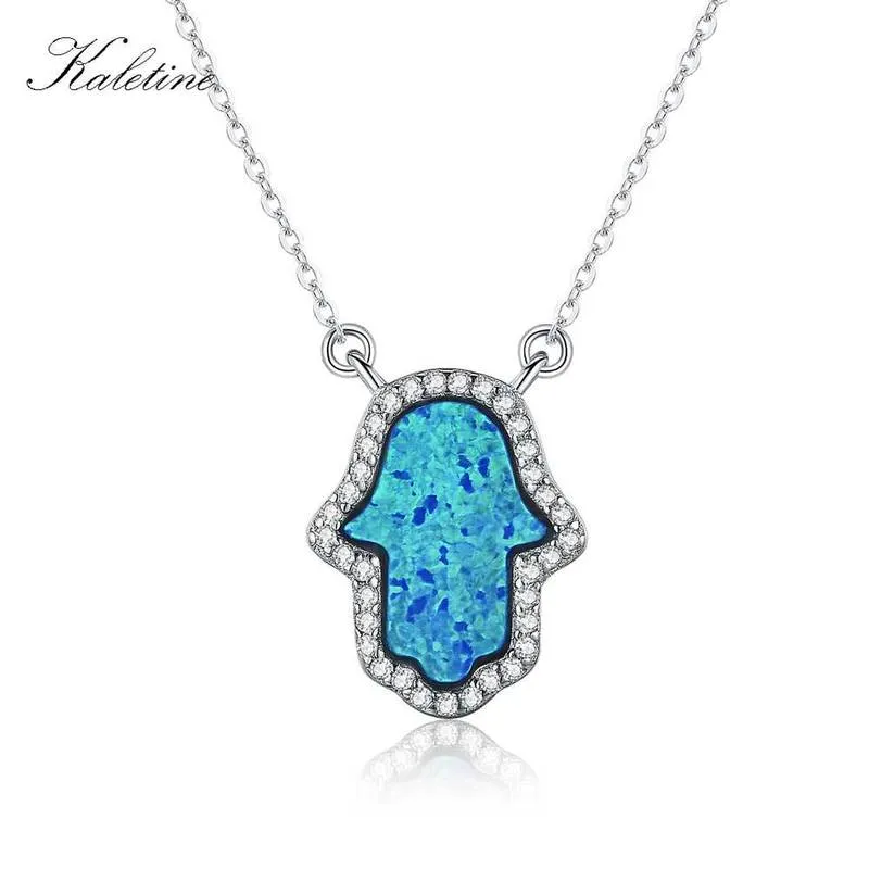 Kaletine Opal Hamsa Рука Fatima Charm Очарое Стерлинговое серебро 925 Стерлингового Серебра Ожерелье Ювелирные Изделия Длинные Цепи Ожерелье KLTN022 220210