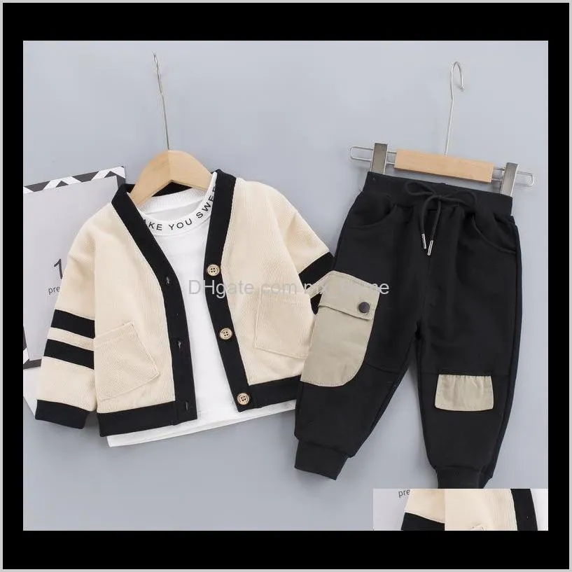 2021 spring baby boys girls clothing sets toddler infant stripe coats t shirt jeans children kids casual costume 0-4 years