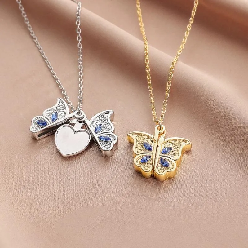 Кулон ожерелья креативные открытыми коробками блестящие кристалл простое ожерелье классический сплав бабочка в форме сердца мода ювелирные изделия