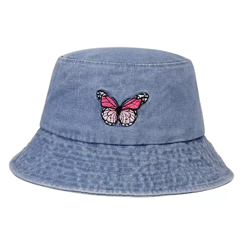 Papillon broderie Denim chapeau femmes été Designer Panama chapeau casquettes de pêche femme seau chapeaux hip hop casquette de soleil