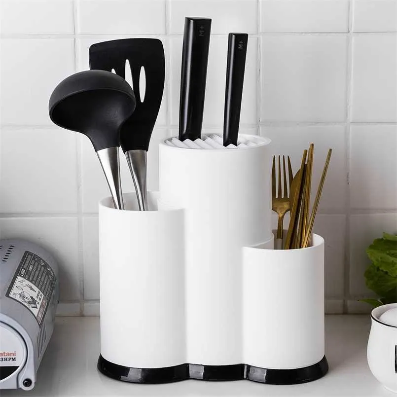 MDZF Sweethome Kitchen Multi-Function Utensil Holder Kniv Block PP Beställningsinställd Drainer Storage Box Matlagningsverktyg Organizer Rack 211110