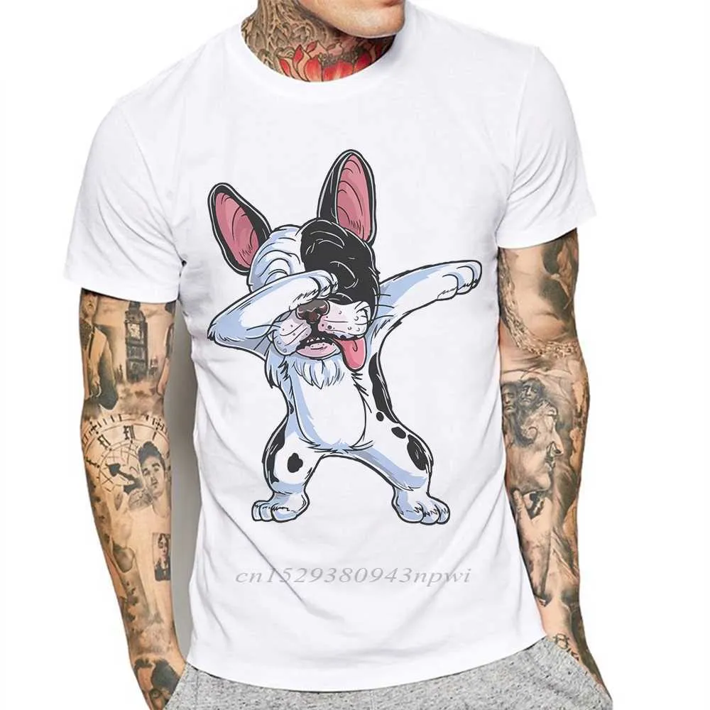 Camiseta est para hombre, camiseta divertida con estampado de perro Dabbing, camiseta de moda para hombre de Bulldog Francés, camisetas básicas de manga corta, camisetas de algodón, camisetas 210629