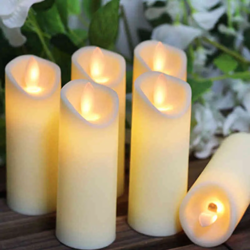 6pcs LED 전자 Flameless 스윙 촛불 촛불 조명 배터리 운영 파티 결혼 생일 장식 야간 램프 Velas LED H1222