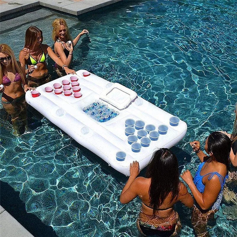 6 meter flytande öl pong tabell 28 kopp hållare uppblåsbara pool spel float för sommar party cooler lounge vatten flotta