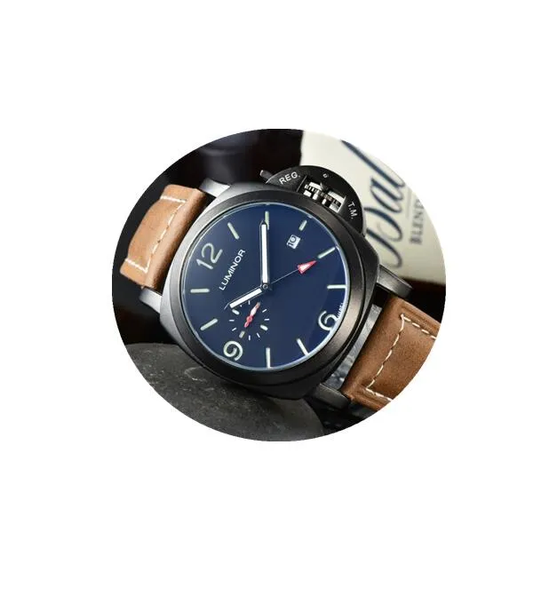 Quadranti da lavoro Sport militari Fasi lunari Orologi da giorno della settimana 50mm Pelle di alta qualità Stile classico Data automatica Quarzo Moda uomo Cas2811