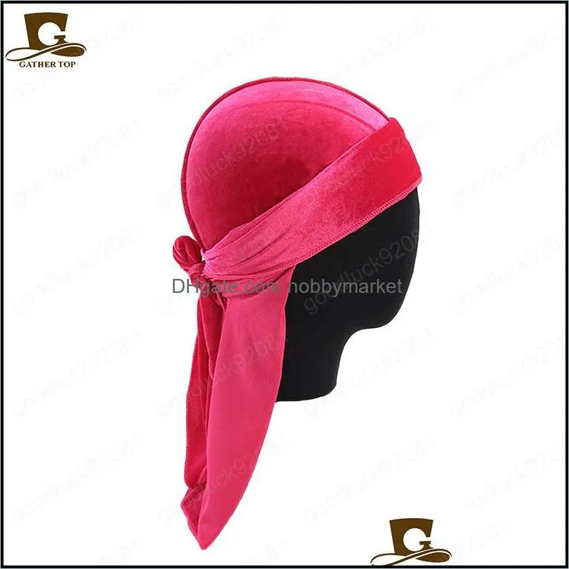 Men`s Velvet Durags Bandana Turban Hat Wigs Men Durag Riding Headwear Headband Pirate Hat Hair Accessories