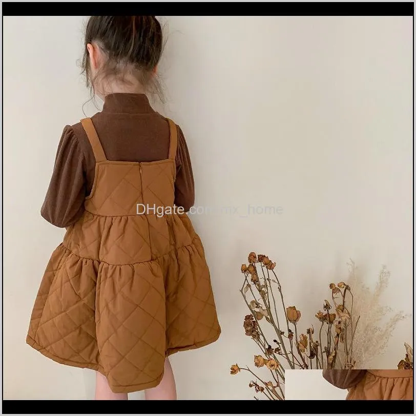 girls` half-high collar padded bottoming shirt + vest dress autumn and winter new long-sleeved shirt cotton dress children`s clothes