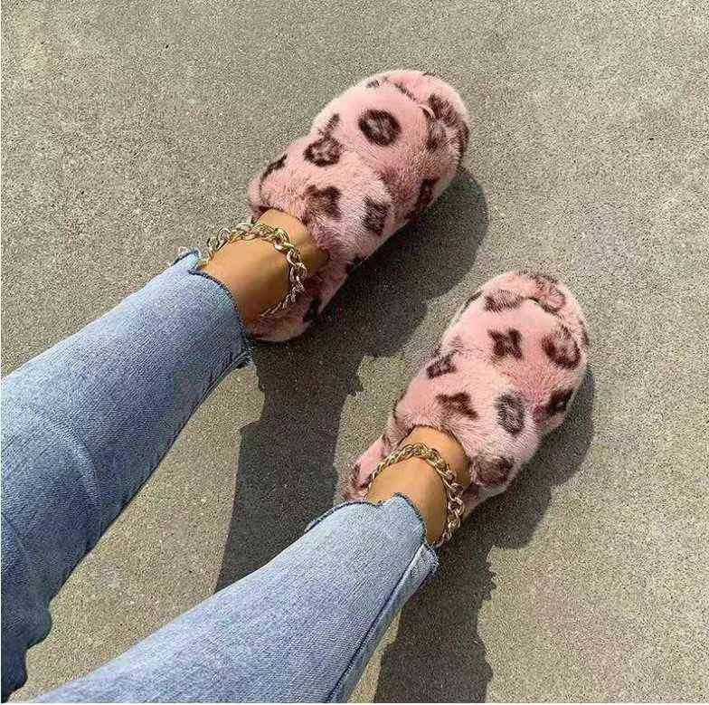 Women Winter Indoor Home Fur Slippers House Full Furry Soft Fluffy Plush Flats Heel Non Slip Luxury Designer Shoes Casual Ladies H1122
