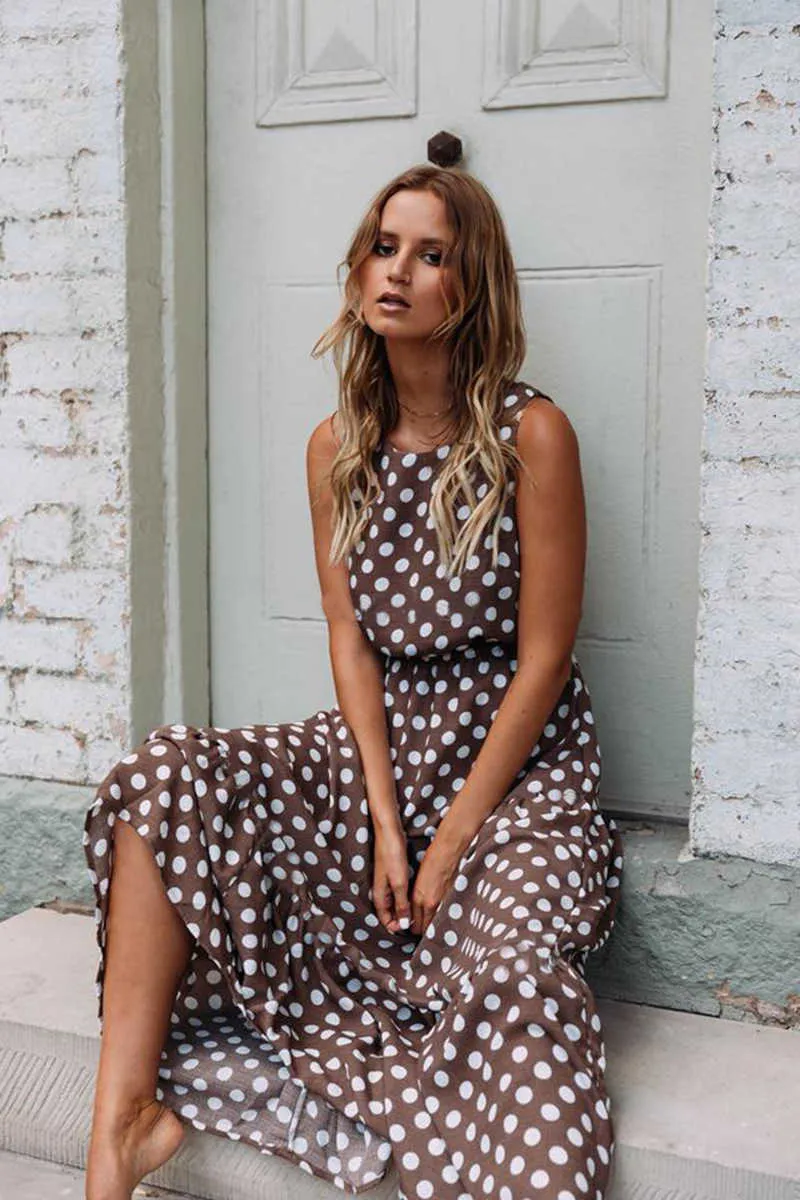 brown pola dot dress Zapakasa Women Brown Chiffon Polka Dots Dress Halter Neck A-Line Party Dress main image 0