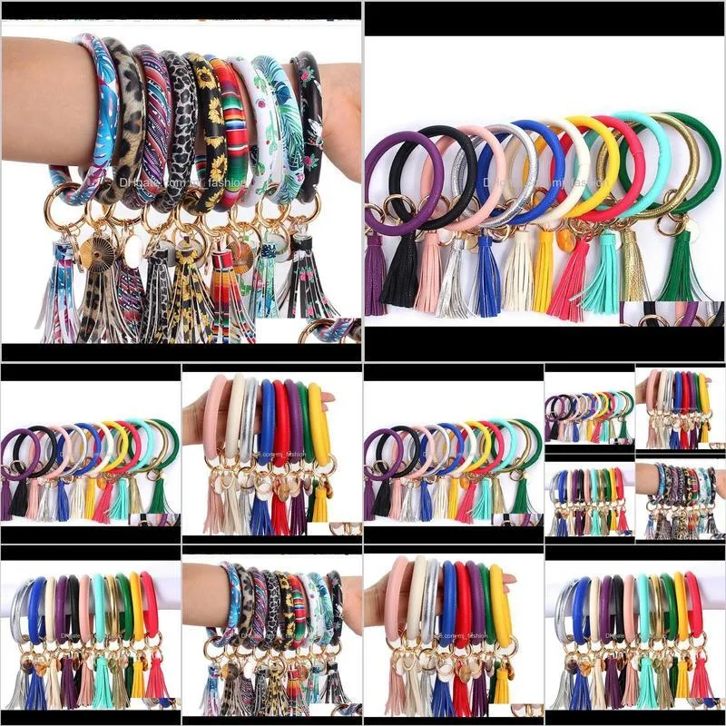 big customer discount pu leather tassel sunflower bracelet keychain leopard sunflower cactus round leather tassel bangle key ring 2257