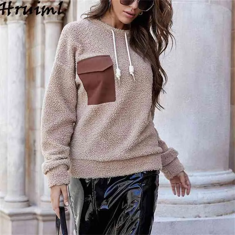 Mode Femmes Tops À Manches Longues O Cou Chemisier Sexy Automne Hiver Poche Top Femme Casual Solide Élégant Dames Vêtements 210513