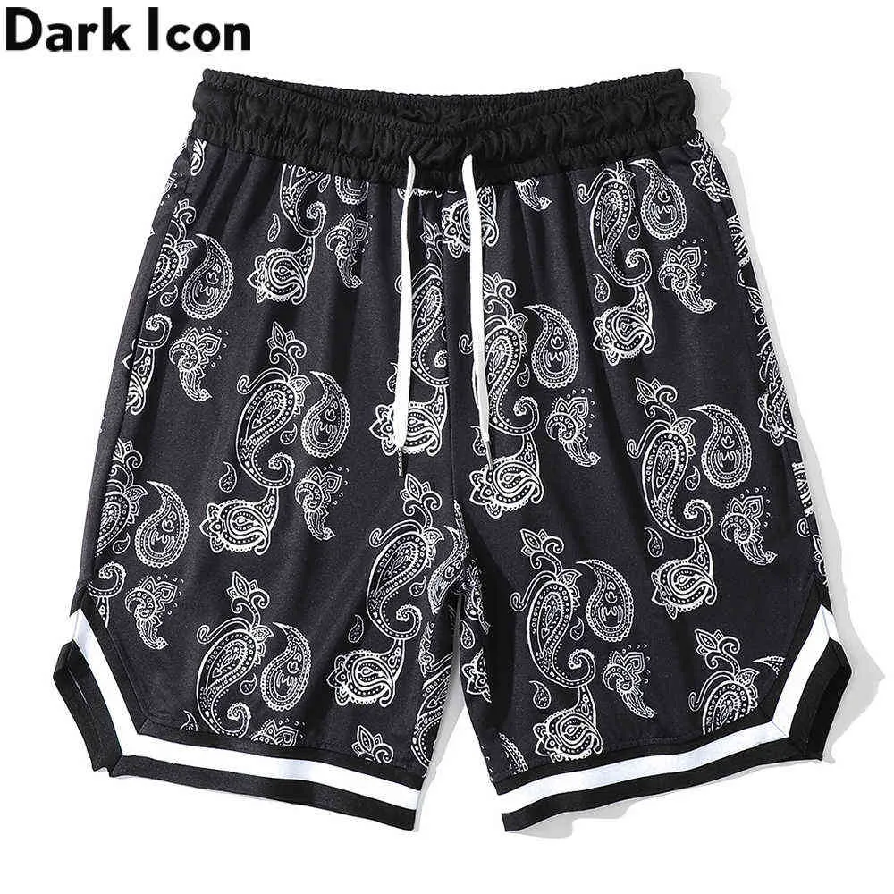 Bandana Shorts Men Color Block Ribbon High Street Men's Shorts Black White Shorts for Men 210603