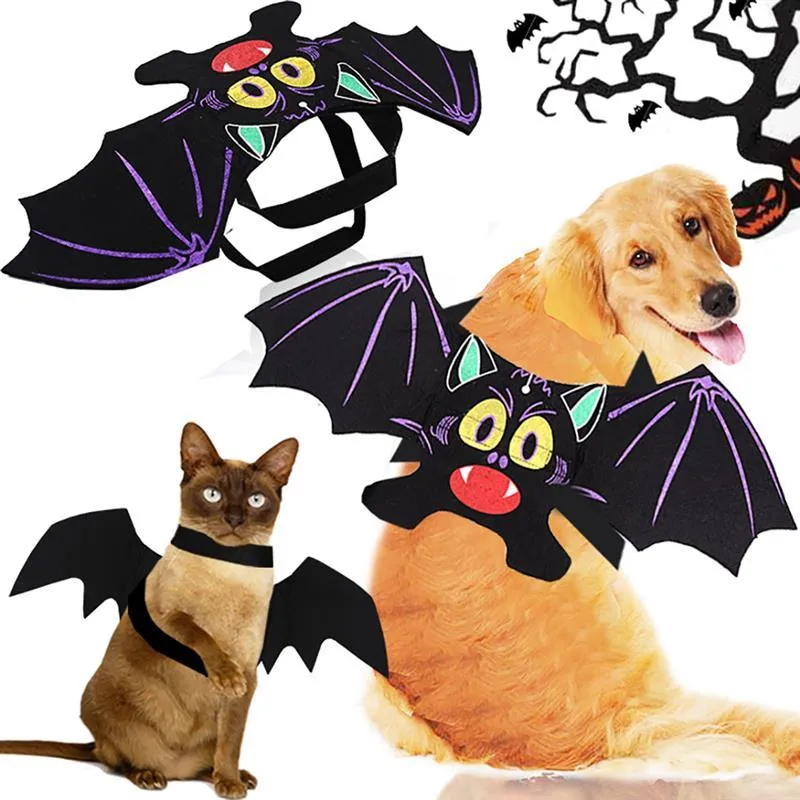 Cartoon Bat Halloween Pet Dog Costumes Vampire Black Cute Fancy Dress Up Cat Costume Drop