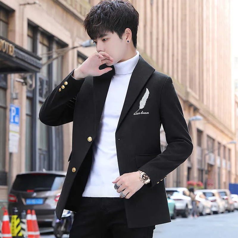 Winter Woolen Blazers For Men Slim Fit Casual Dress Formal Coat