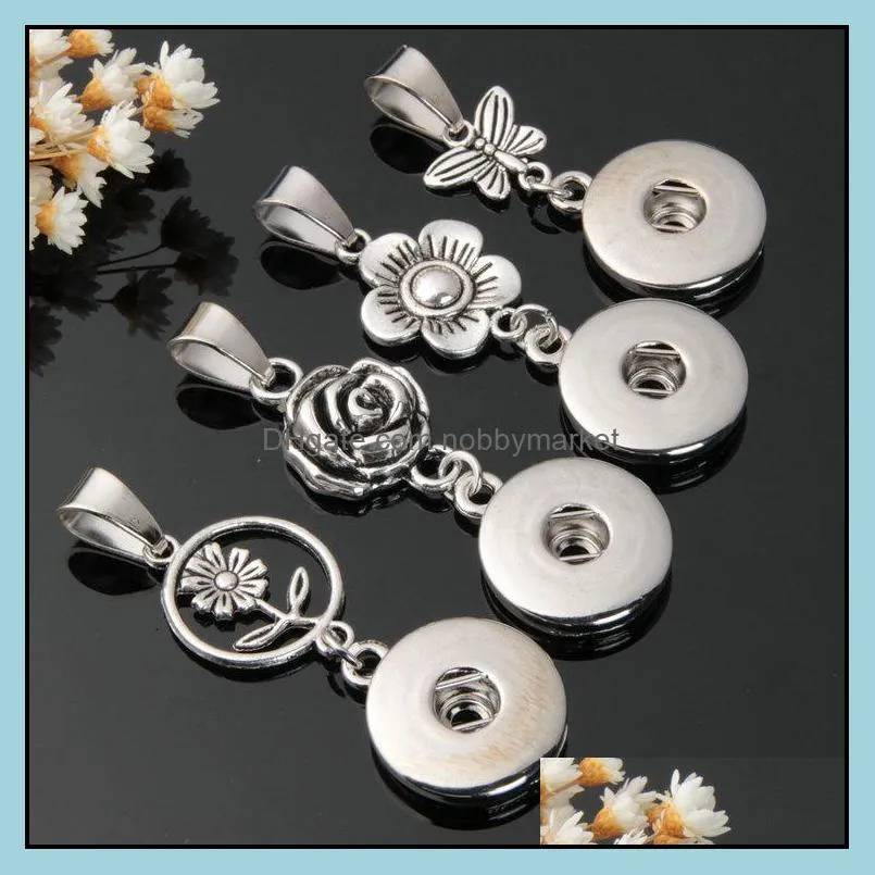 NOOSA chunk Snaps Button pendant 50pcs/lot Mix styles Metal 18mm interchangeable Button Charm Fit necklace Fashion DIY Jewelry