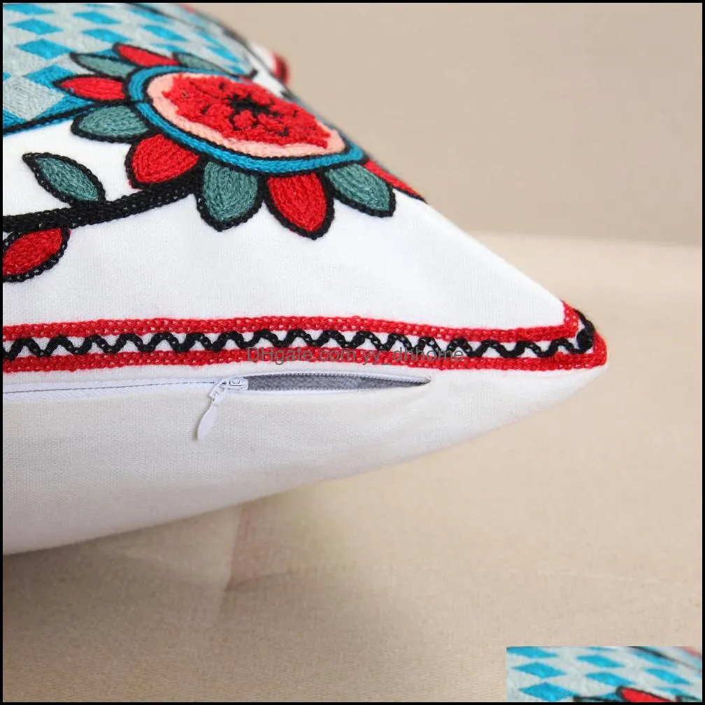 100% Cotton Decor Throw Pillow Case 45*45cm Luxury Embroidery Flower Cushion Cover Home Sofa Cushion Pillow Decor