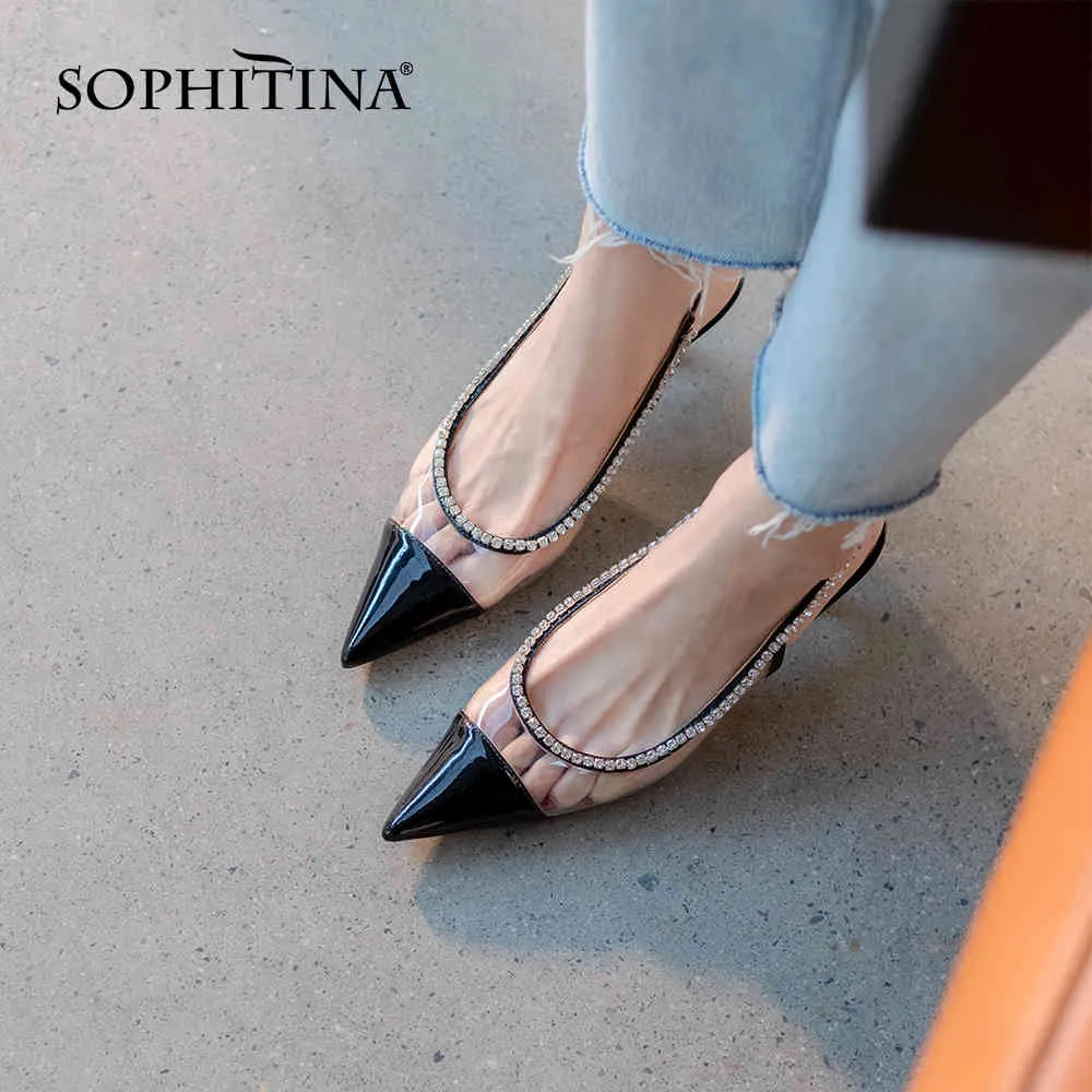 Sophitina Zarif Şeffaf Stil Pompaları Ayakkabı Kadın Topuklu Ince Kristal Düğün Güzel Yaz Sivri Burun Pompaları FO134 210513