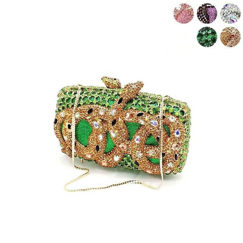 2022Schoudertassen Dames Bruids Bruiloft Party Portemonnees Elegante Vrouwen Avondtas Luxe Diamanten Snake Crystal Clutcheshandbag