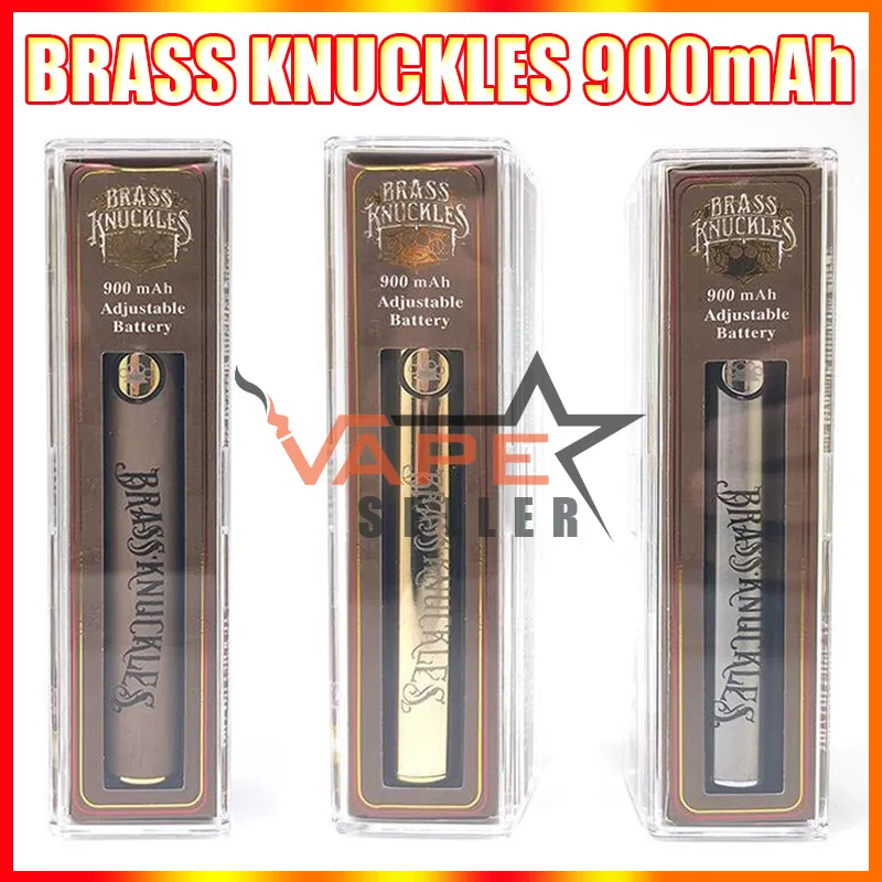 E Cigarett Mässing Knuckles Batteri 900mAh Guld Trä Silver Uppladdningsbara VV Preheat Batterier Vape Pen För 510 trådkassetter