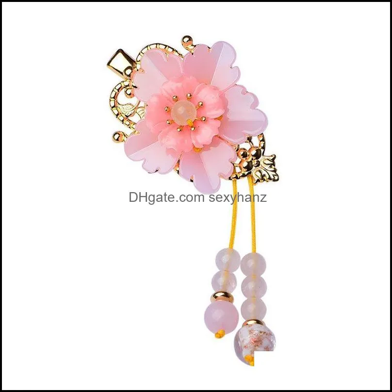 Other Jade Stone Barrettes Flowers Hairpin Charm Jadeite Jewelry Amulet Fashion Accessories Natural Chinese Gifts For Wome