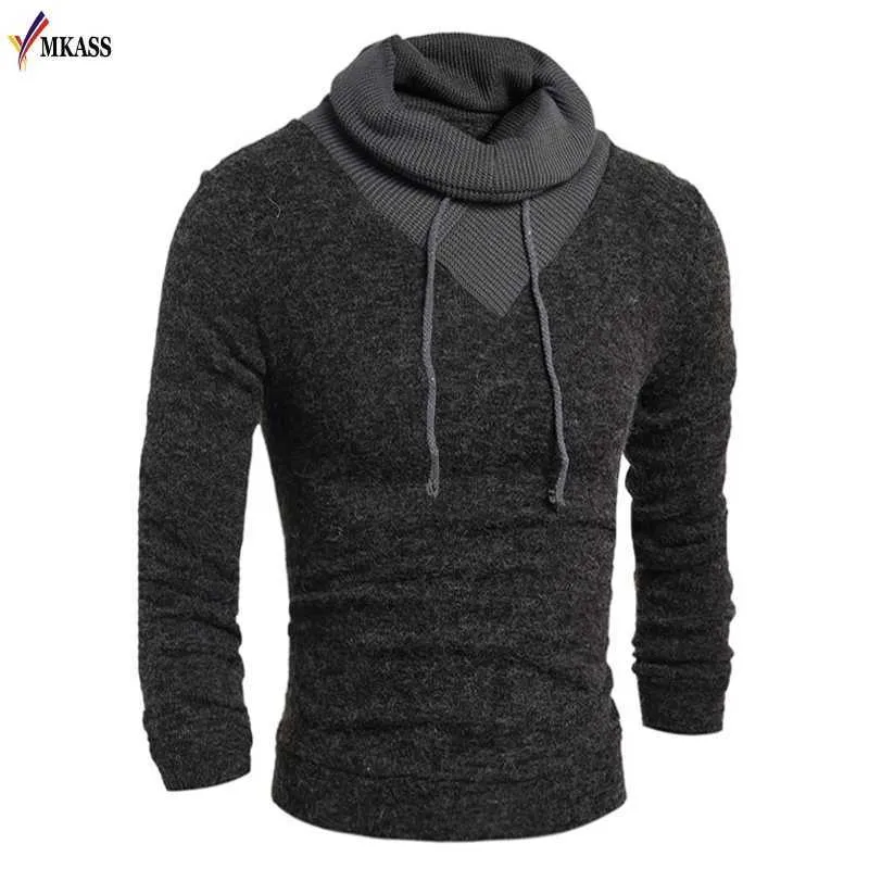 Hot 2017 New Fashion Brand Sweaters Irregular Collar Fake two piece Slim Fit Long Sleeve Knitting Men Casual Men Sweater Cotton