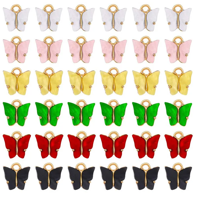 1,5 cm legering elegant gul blå vit fjäril akryl charm diy hänge handgjorda mode smycken flicka dotter för kvinnor halsband armband 50pcs / lot ysh5378