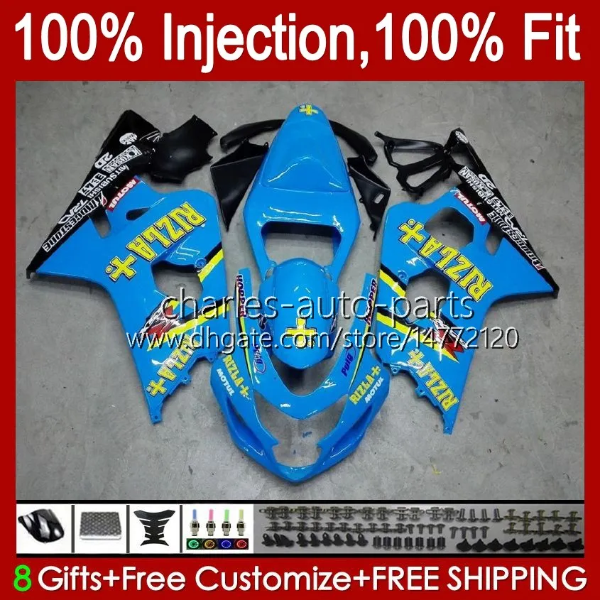 Kroppssprutningsform för Suzuki Rizla Blue GSXR-750 GSXR 750cc 600cc 750 600 CC 2004 2005 43NO.30 GSXR600 GSXR750 K4 04 05 GSXR-600 GSX-R750 2004-2005 OEM Fairing Kit