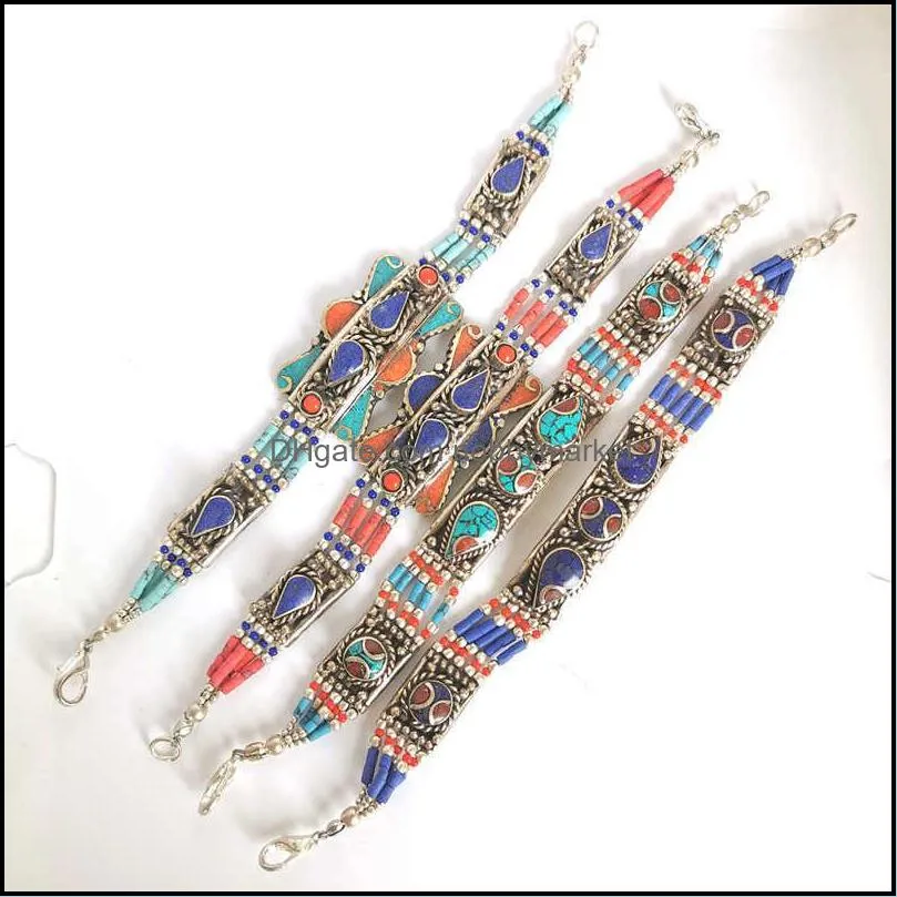 Indian Bracelets Copper Inlay Colorful Stone Clasp Bracelets Multi Designs BB-475 210619