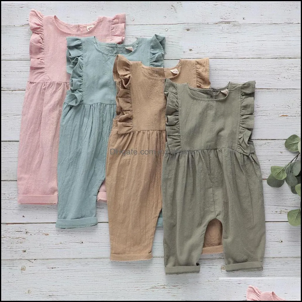 Rompers jumpsuitsrompers Baby Kids kleding baby, zwangerschapsmeisjes jongens solide romper pasgeboren baby ruche mouwloze jumpsuits zomer cli