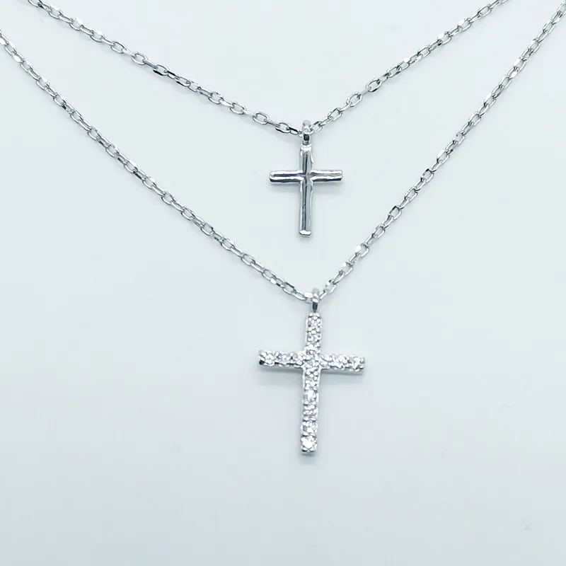 Titanium steel cross necklace fashion free lettering lovers pendant girl Jesus Christ pearl hip hop accessories