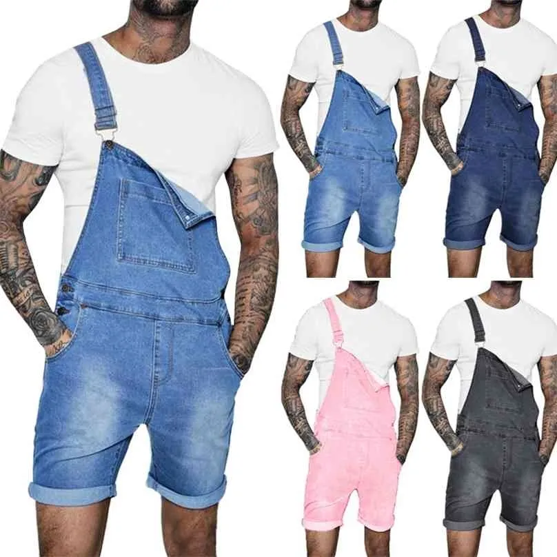 Men Denim Bib Workwear Fashion Jumpsuit with Pocket Jumpsuits Rompers Suspender Pants Summer Shorts Overalls Hi Street DSA 210716