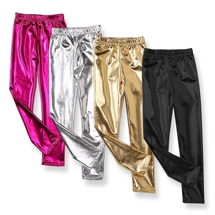 Herfst Koreaanse reflecterende textuur kinderen leggings strakke meisjes broek kinderen gouden broek M3867