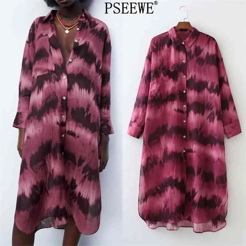 Robe Tie Dye Chemise Longue Femme Manches Vintage Été es Femmes Ourlet Asymétrique Casual es 210519