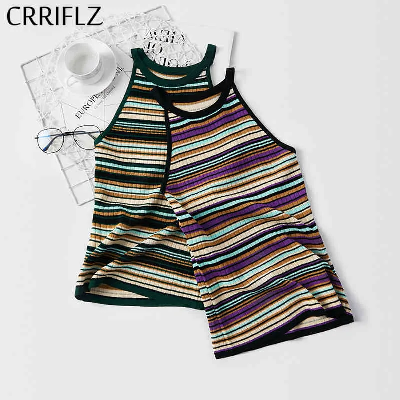 Zomer Gebreide Gestreepte Tank Tops Vrouwen Casual Mouwloze Halter Top Vrouwelijke Kantoor Dame 210520