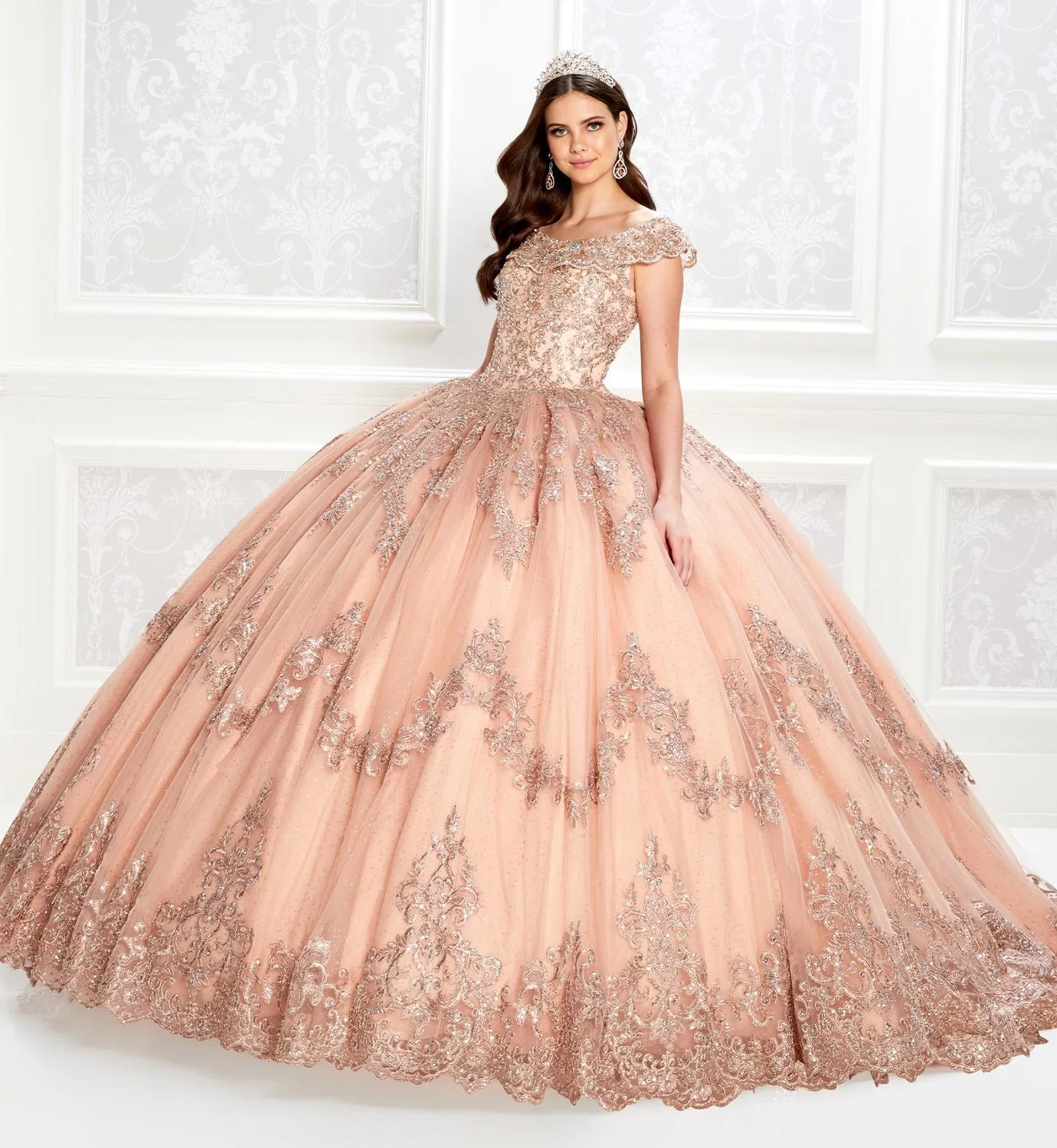 Rose Gold Quinceanera Vestidos Lantejoulas Appliques Lace Up Ball Vestido Promovers Vestidos Corset Vestido de Festa Sweet 16 Vestido