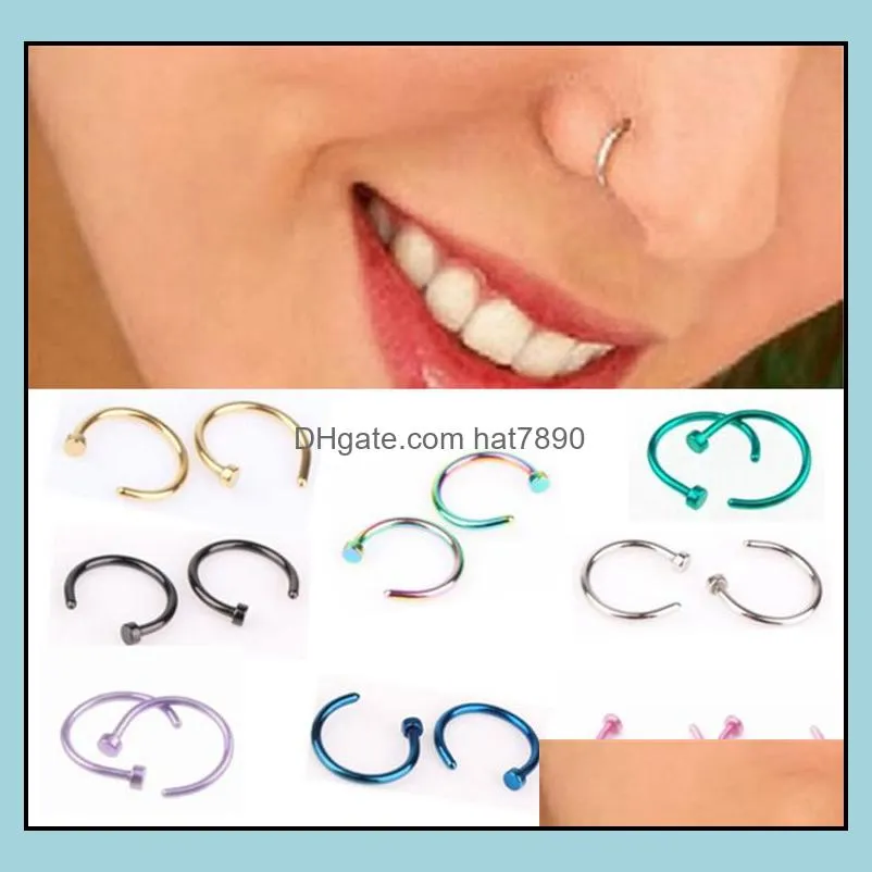 Hot Trendy Nose Rings Body Piercing Jewelry Fashion Stainless Steel Nose Hoop Ring Earring Studs Fake Nose Rings Non Piercing Rings