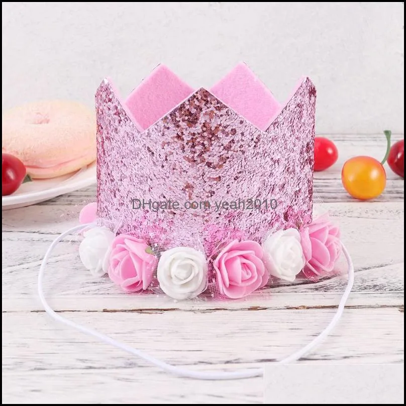 Party Hats 1pc Children`s Birthday Hat Crown Flower Sequin Decoration