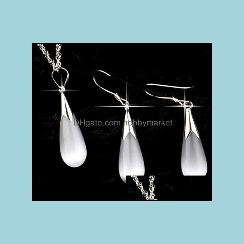 Austria Crystal Necklace Jewelry Set 925 sterling silver chain big Water Drop Opal Necklaces wedding Jewelry sets for women 30pcs Free