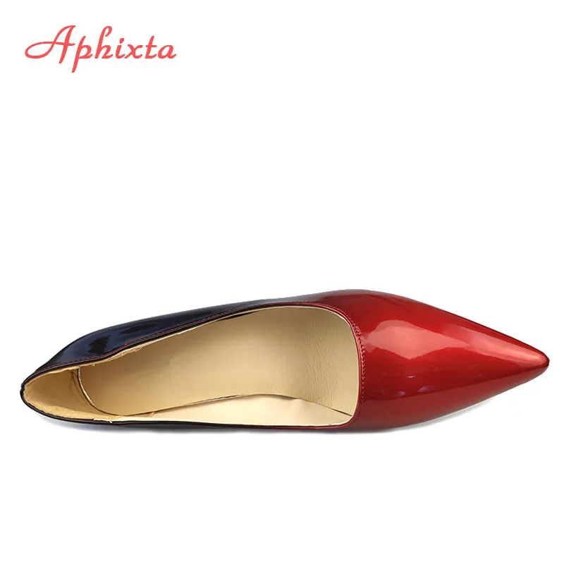 Aphixta 10cm Stiletto Heels Pumps女性の靴尖ったつま先のパテントレザーウェディングパーティードレス履物の靴女性プラスサイズ48 K731
