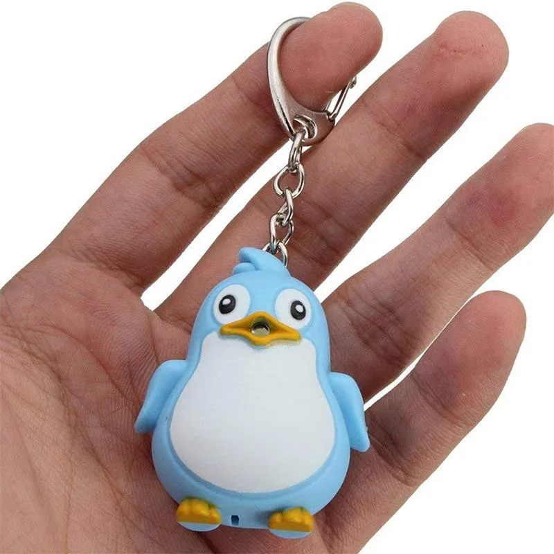 Keychains Cute Penguin Keyring ledde fackla med ljudljus KeyFob Kids Toy Gift Fun Animal Keyholder Fashlight Keychain