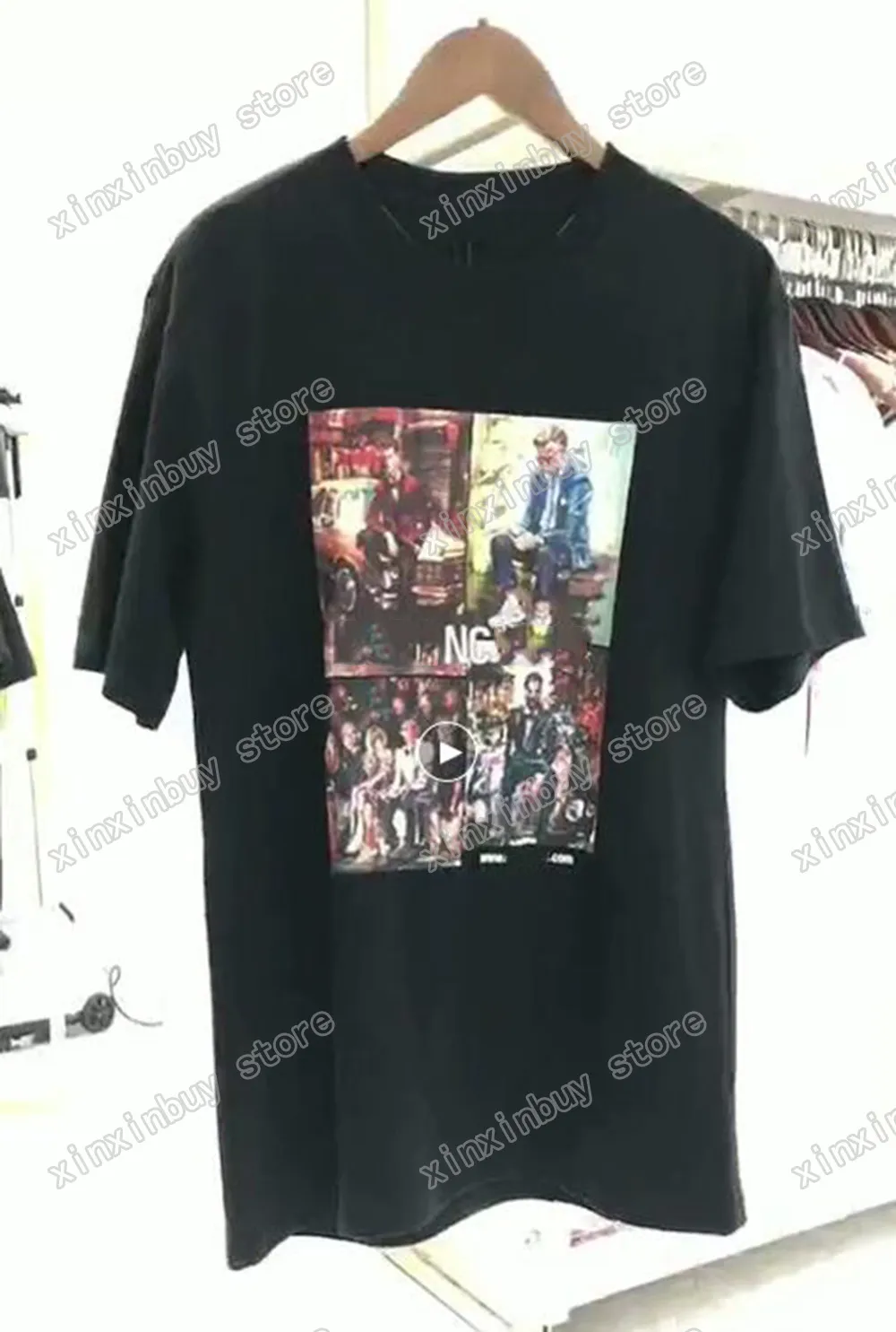 21SS男性印刷Tシャツポロデザイナー油絵パリプリント服半袖メンズシャツタグホワイトブラック07