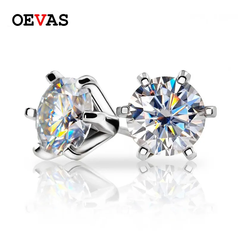 OEVAS Real 1 Carat 6.5mm Moissanite Orecchini Donna 100% 925 Sterling Silver Sparkling Wedding Party Fine Jewelry