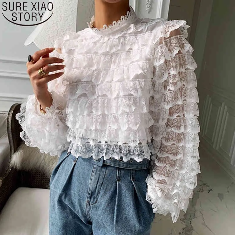 Elegant Lace Blouse for Women: Plus Size Vintage Long Sleeve Loose