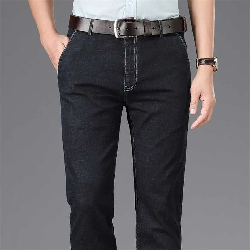 Męska biznesowa talia dżinsowa garnitur spodnie modne moda stretch luźne proste cienkie dżinsy w średnim wieku starsze marki spodnie 211111