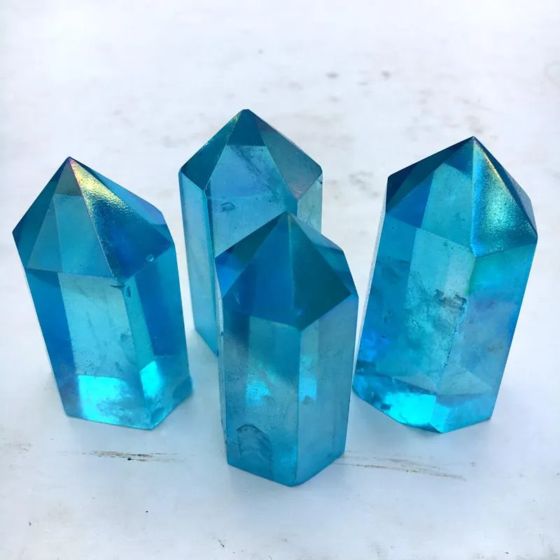 Dekorativa Objekt Figuriner Naturliga Aura Quartz Kristaller Wand Point Gemstones Stones och Minerals Andlig Meditation Healing Home Decor