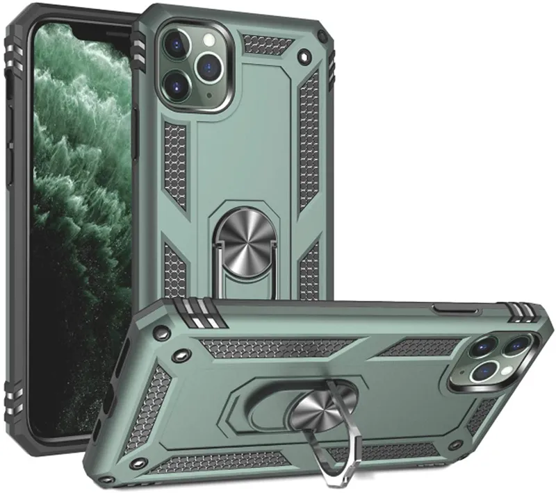 ShockProoof Mobiltelefonfälle schwere Schutzhülle mit militärischer Qualität mit 360 ° -Metall -Drehring -Kickstand für iPhone 14 plus 13 12 11 Pro Max Samsung S22 S21